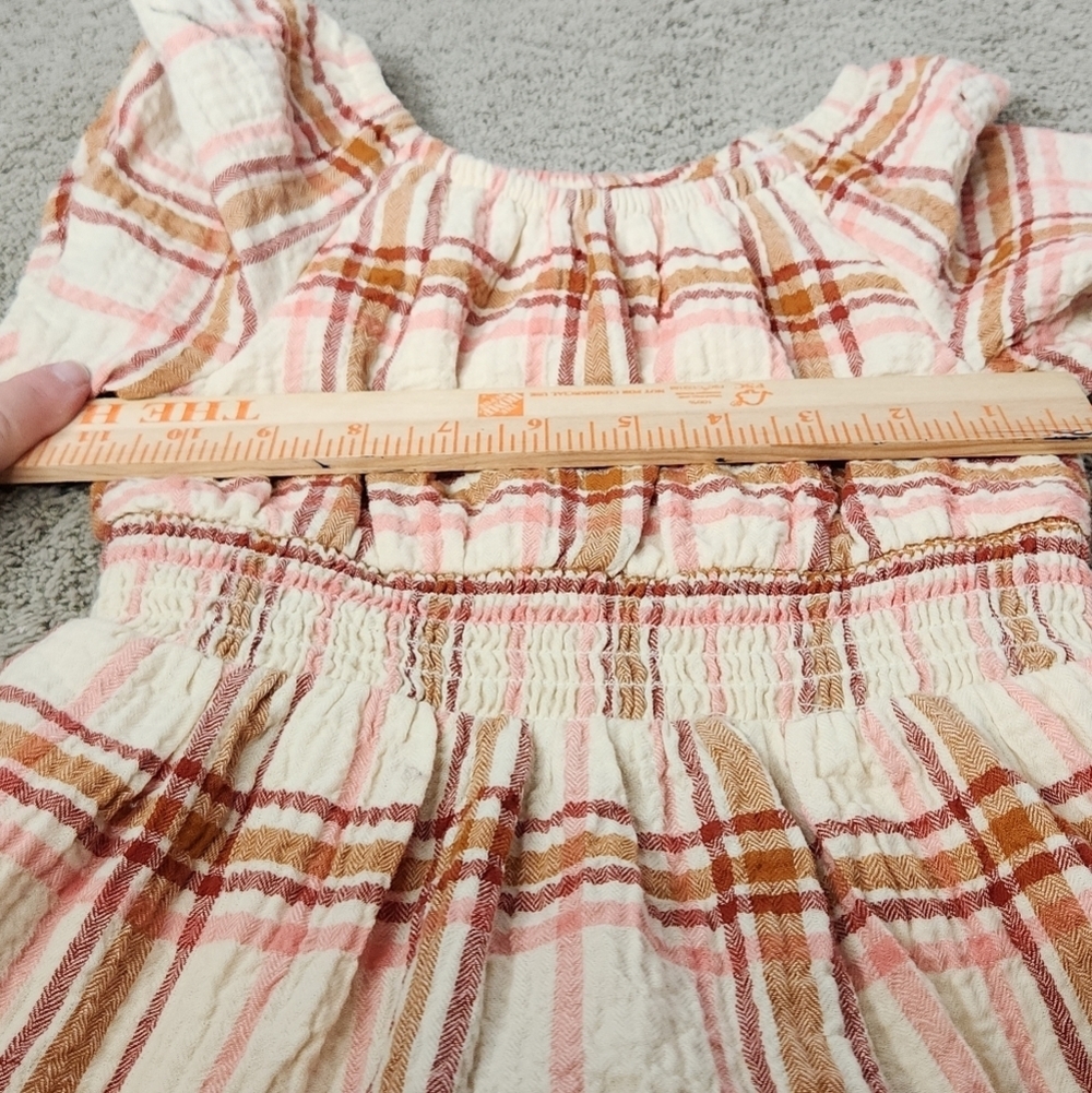 Girls' Short Sleeve Tiered Woven Warm Plaid Dress - Cat & Jack Brown XS - Picture 5 of 10